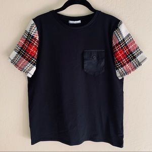 NWT Zara black top with tweed sleeves M.